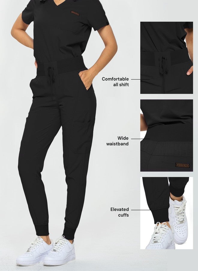 Monarch Uniforms Slim Fit Stretchy Scrubs Women's Jogger Scrub Set Slim Jogger Scrubs with Tuck-In Top for Women (BLACK-S) - Image 5